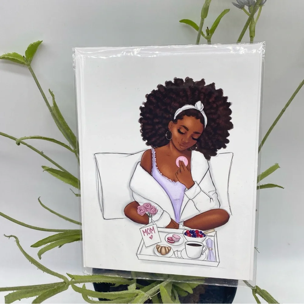 Coco Michele Breakfast in Bed Mom Greeting Card, White, 4.25″ x 5.5″